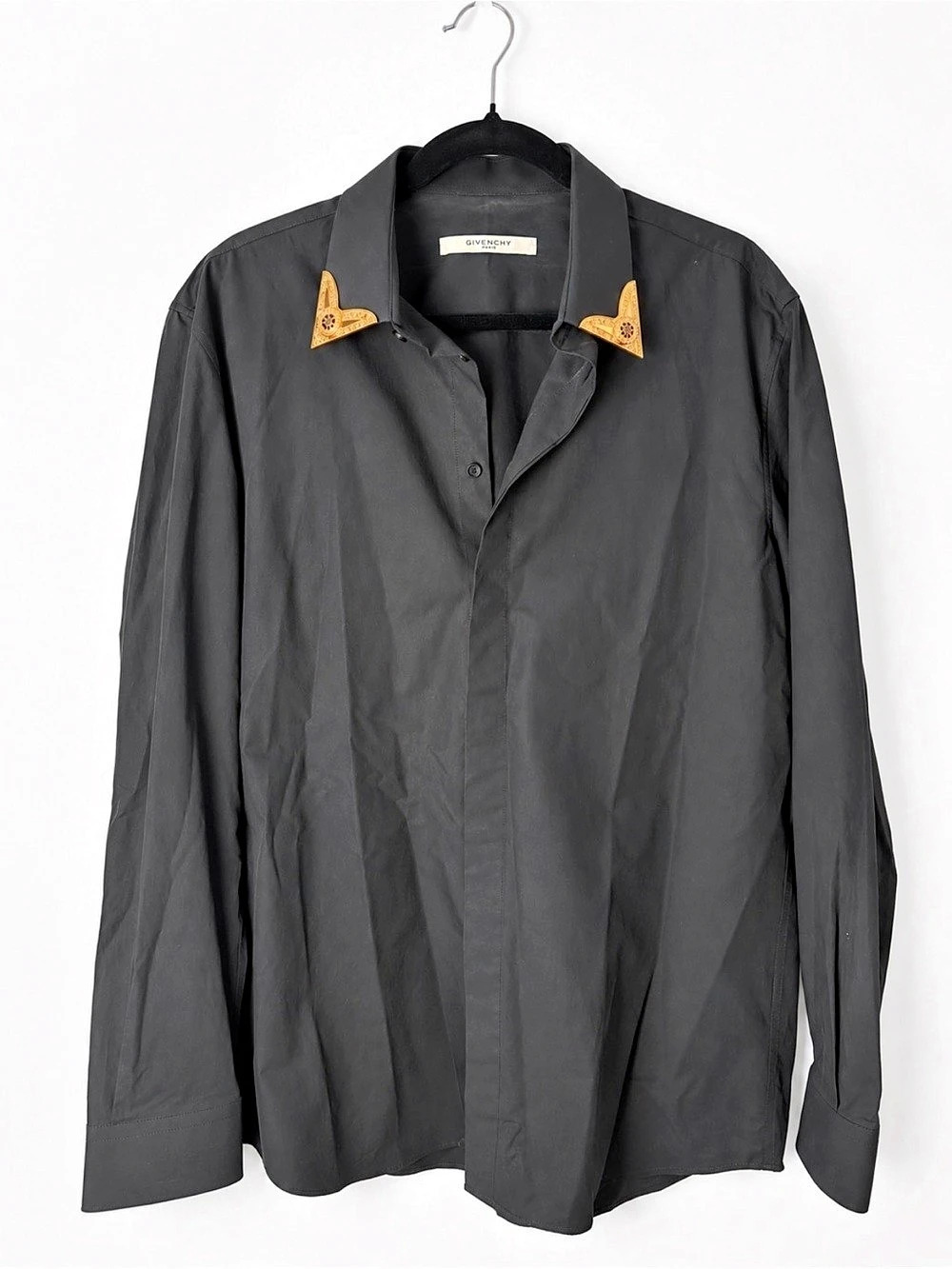 Givenchy Black Gold Metal Collar Tip Shirt Cuban Fit Men’s 42 / 16.5